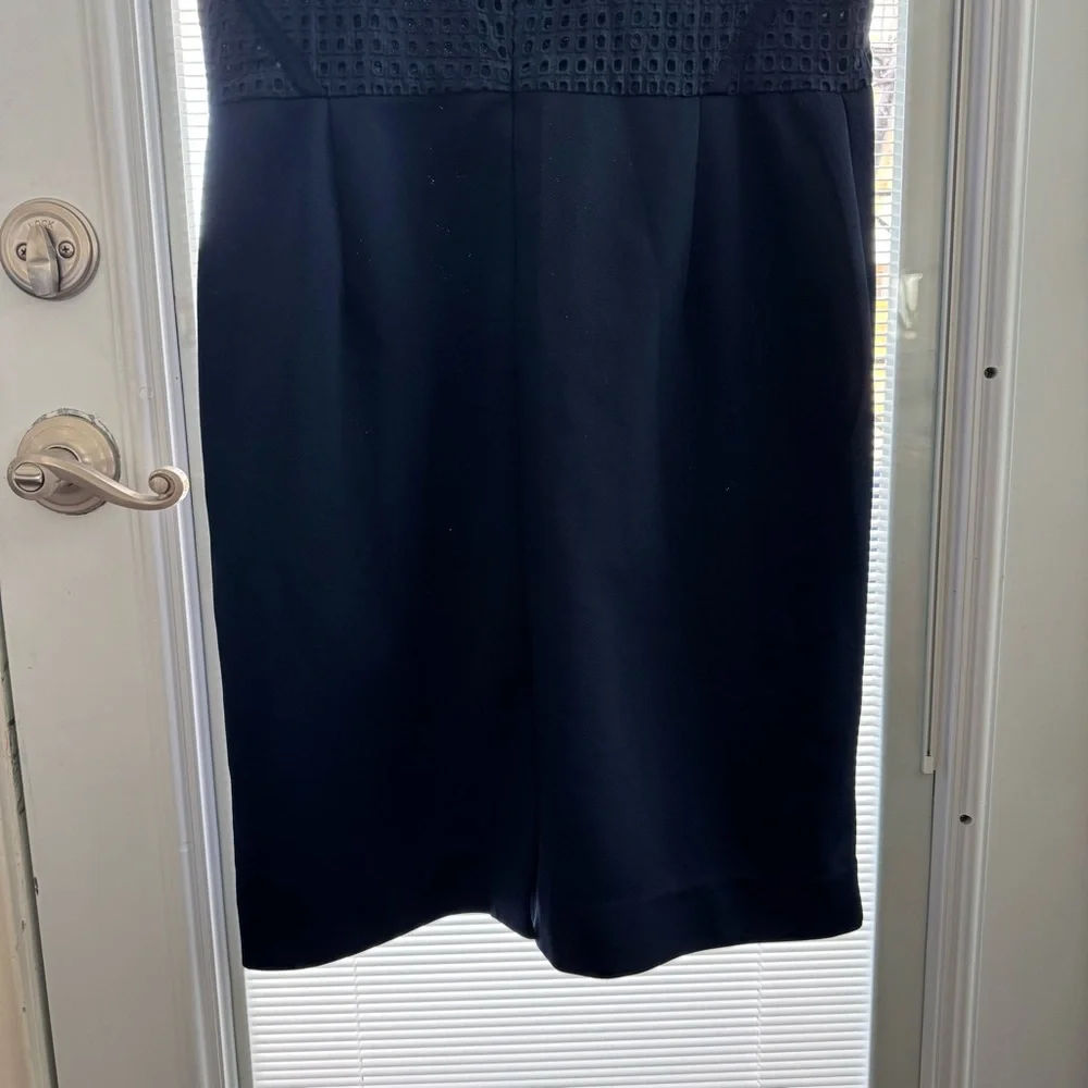 EUC‎ J. Crew Navy Double Faced Pique Eyelet Sleeveless Dress